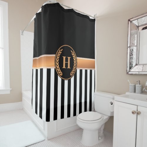 Black and Golden Monogram Shower Curtain
