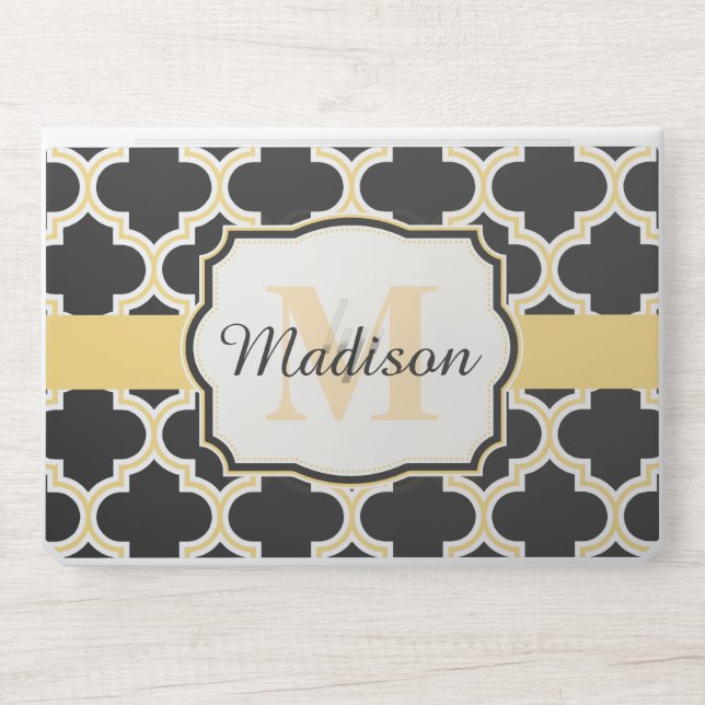 Black and Golden Moroccan Quatrefoil HP Laptop Skin (Front)