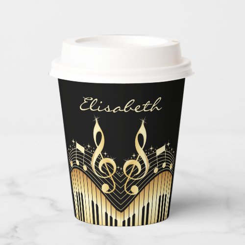 Black And Golden Music Notes Paper Cups