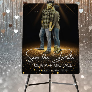 Black and Golden One Photo Save The Date Foam Boar Foam Board