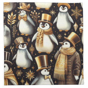 Black and Golden Penguin Cloth Napkin