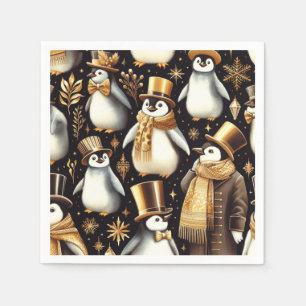 Black and Golden Penguin Napkins