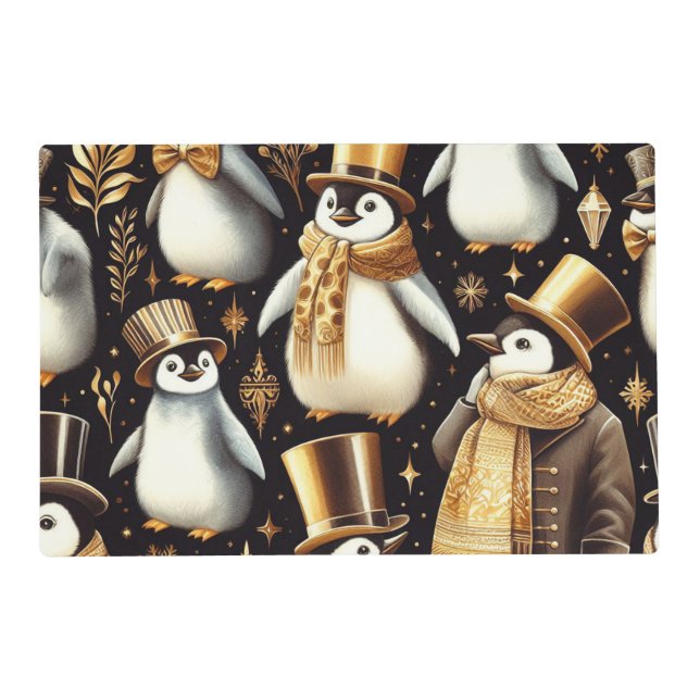 Black and Golden Penguin Placemat (Front)