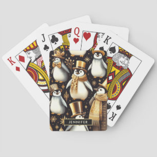 Black and Golden Penguin Poker Cards