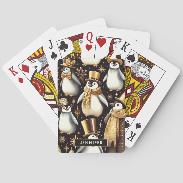 Black and Golden Penguin Poker Cards (Back)