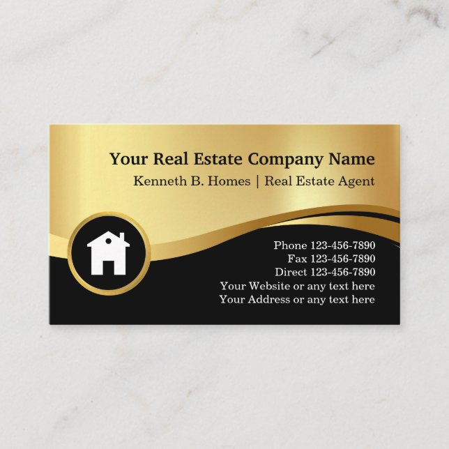 Black and Golden Real Estate Business Cards (Front)
