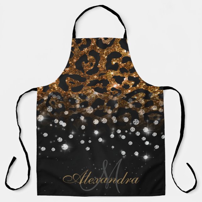 Black and Golden Sparkle Leopard Print Apron (Front)