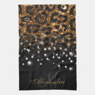 Black and Golden Sparkle Leopard Print Kitchen Towel