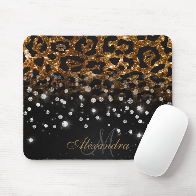 Black and Golden Sparkle Leopard Print Mouse Pad (With Mouse)