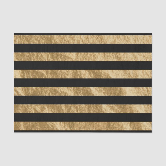 Black and Golden Stripe Foil Look Tissue Paper (Front)