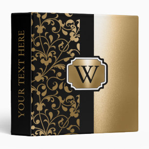 Black and Golden Vintage Floral 3 Ring Binder