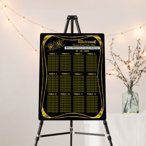 Black and Golden Wedding Seating Chart Foam Board