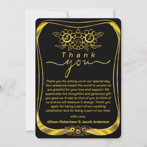 Black and Golden Wedding Thank you card
