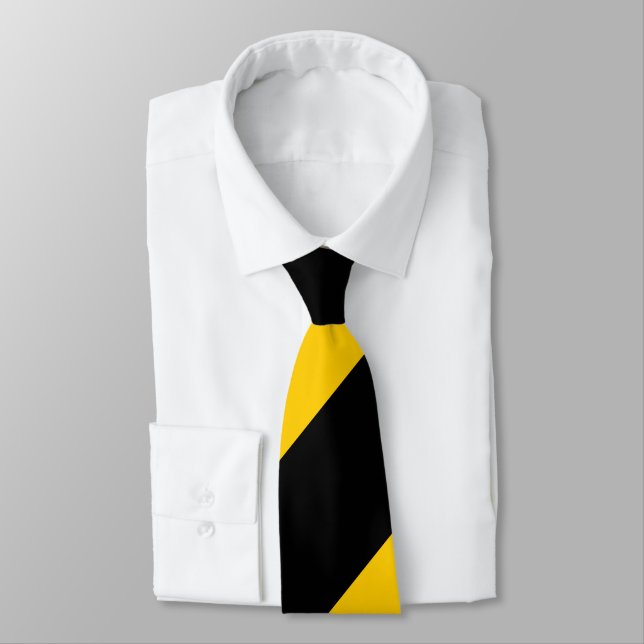 Black and Golden Yellow Broad Regimental Stripe Neck Tie (Tied)
