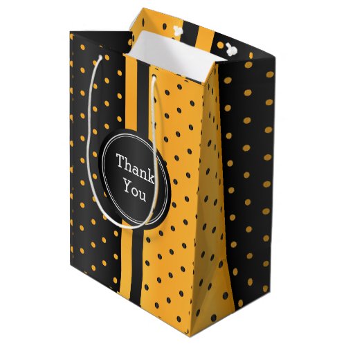 Black and Golden Yellow Polka Dot _Thank You Medium Gift Bag