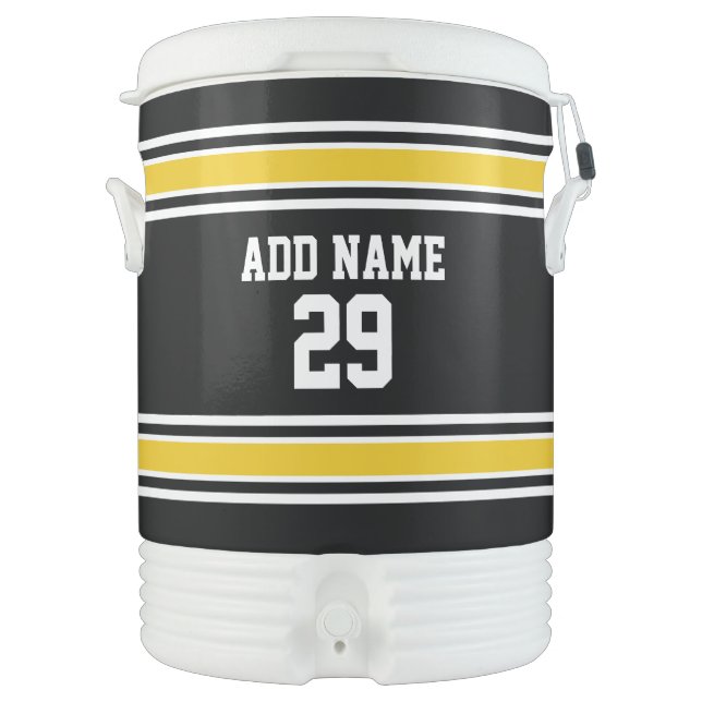 Black and Golden Yellow Sport Jersey - Name Number Beverage Cooler (Front)