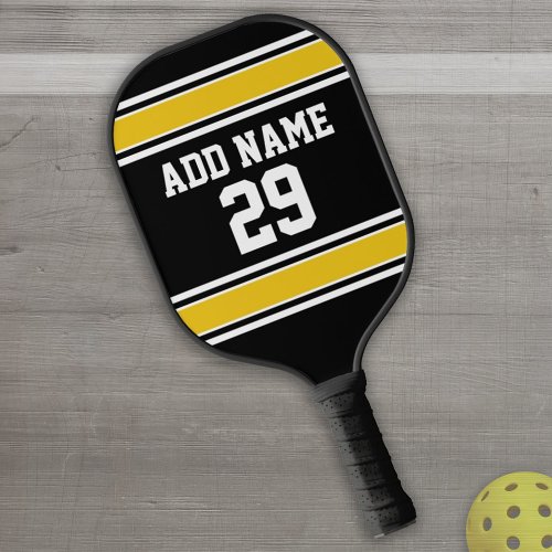 Black and Golden Yellow Sport Jersey _ Name Number Pickleball Paddle