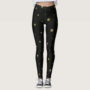 Black and Golden Yellow Stars  Leggings