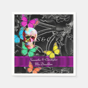 Black and gothic sugar skull wedding napkins