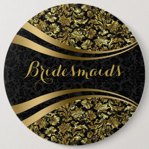 Black And Gp;d Floral Damasks Bridesmaids Button