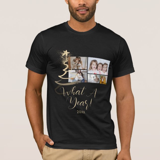 Black and Gradient Gold Glitter Tree 5 Photos T-Shirt (Front)