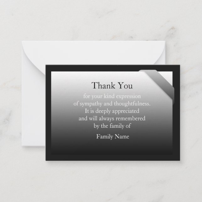 Black And Gradient Grey After Funeral Thank You Note Card (Front)