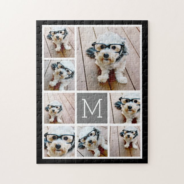 Black and Gray 8 Photo Collage - classic monogram Jigsaw Puzzle (Vertical)