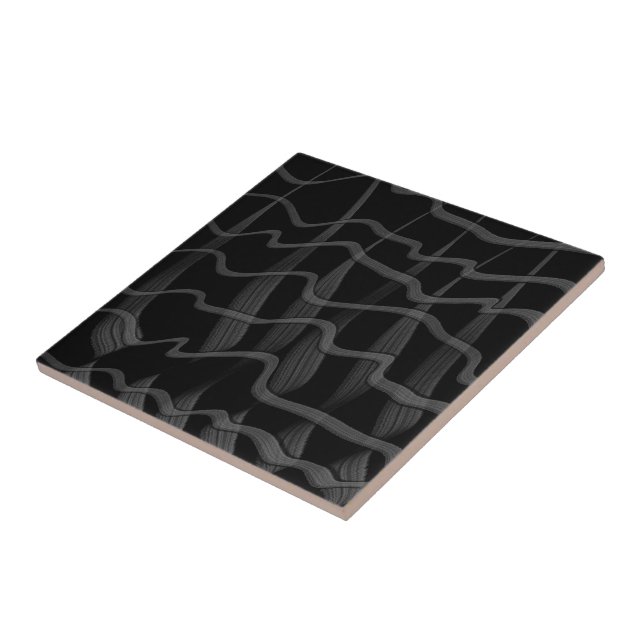 Black And Gray Abstract Feathered Floral Leaves  Ceramic Tile (Side)