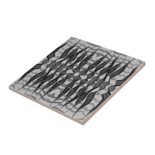 Black And Gray Abstract Feathered Floral Leaves Ceramic Tile