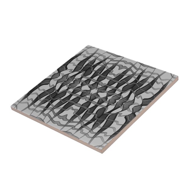 Black And Gray Abstract Feathered Floral Leaves  Ceramic Tile (Side)