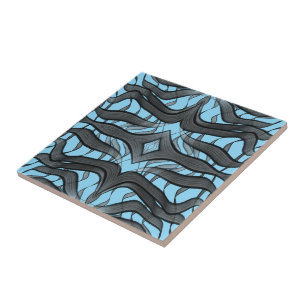 Black And Gray Abstract Feathered Floral Leaves Ceramic Tile