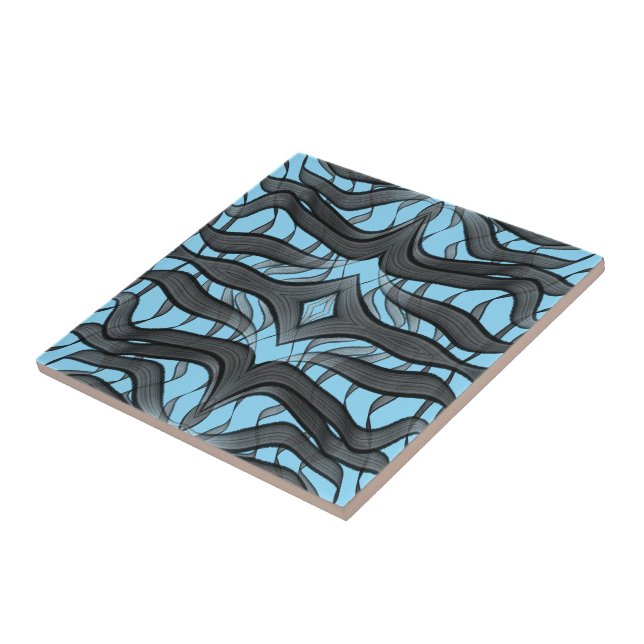 Black And Gray Abstract Feathered Floral Leaves  Ceramic Tile (Side)