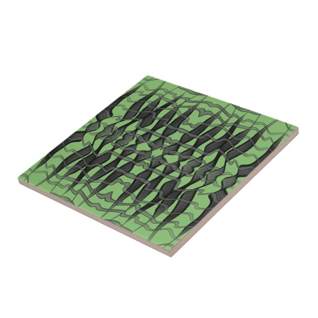 Black And Gray Abstract Feathered Floral Leaves  Ceramic Tile (Side)