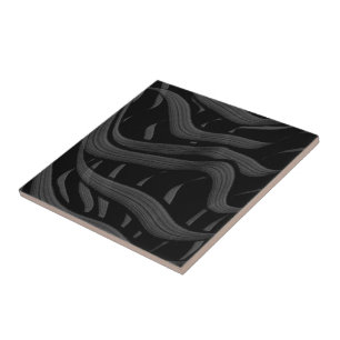 Black And Gray Abstract Feathered Floral Leaves  Ceramic Tile