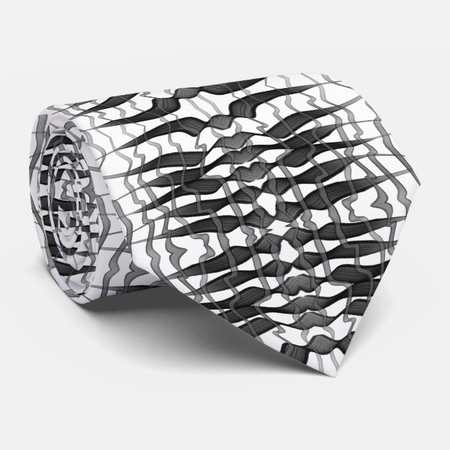 Black And Gray Abstract Feathered Floral Leaves Neck Tie (Rolled)