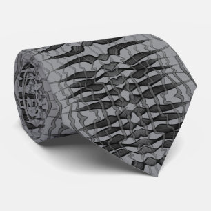 Black And Gray Abstract Feathered Floral Leaves Neck Tie