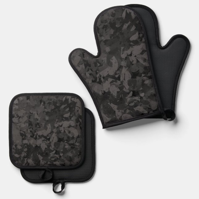 Black And Gray Abstract Graphic Art Design Oven Mitt & Pot Holder Set (Front/Back)