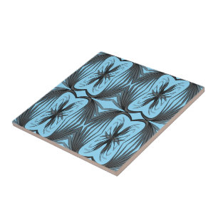 Black And Gray Abstract Mirrored Feathered Leaves Ceramic Tile
