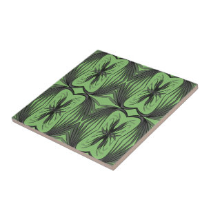 Black And Gray Abstract Mirrored Feathered Leaves Ceramic Tile