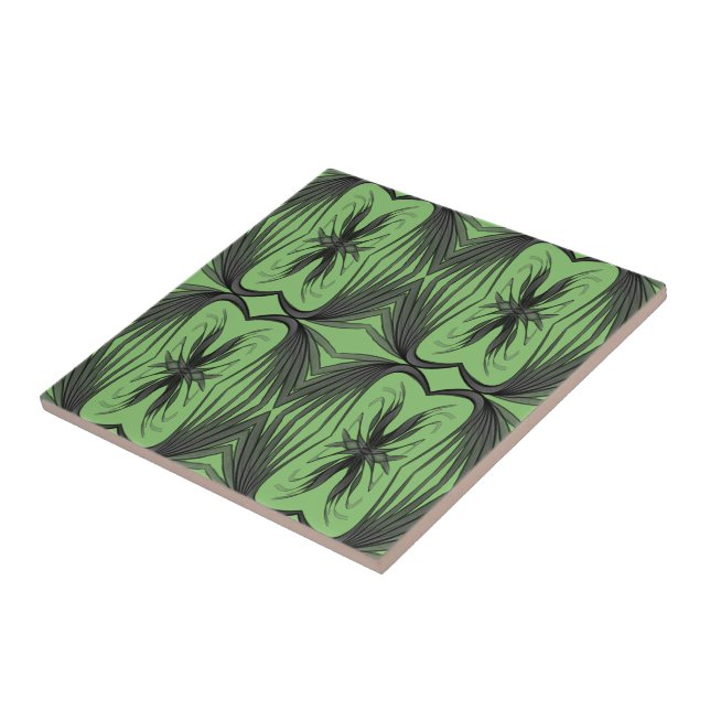 Black And Gray Abstract Mirrored Feathered Leaves  Ceramic Tile (Side)