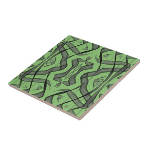 Black And Gray Abstract Mirrored Feathered Leaves Ceramic Tile