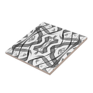 Black And Gray Abstract Mirrored Feathered Leaves Ceramic Tile