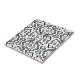 Black And Gray Abstract Mirrored Feathered Leaves Ceramic Tile