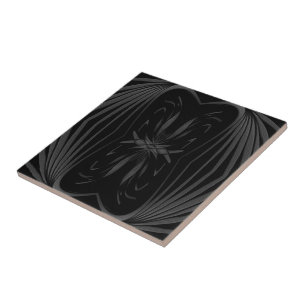 Black And Gray Abstract Mirrored Feathered Leaves Ceramic Tile