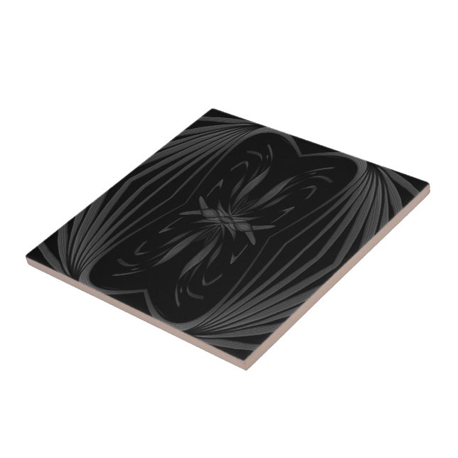 Black And Gray Abstract Mirrored Feathered Leaves  Ceramic Tile (Side)