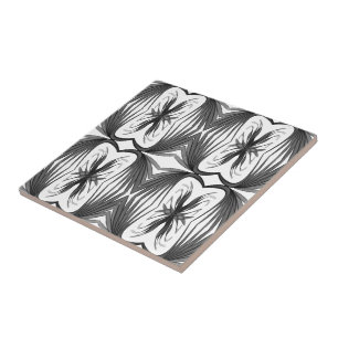 Black And Gray Abstract Mirrored Feathered Leaves Ceramic Tile