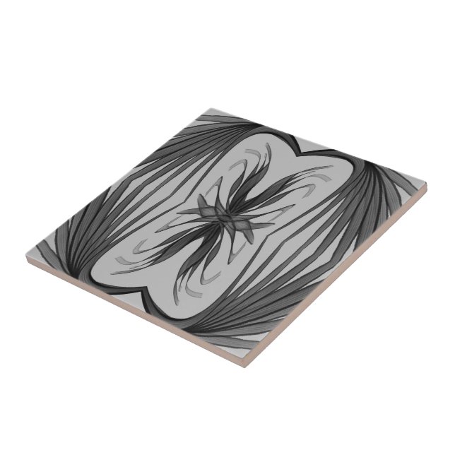 Black And Gray Abstract Mirrored Feathered Leaves  Ceramic Tile (Side)