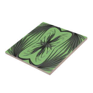 Black And Gray Abstract Mirrored Feathered Leaves Ceramic Tile