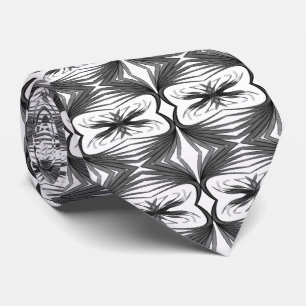 Black And Gray Abstract Mirrored Feathered Leaves Neck Tie