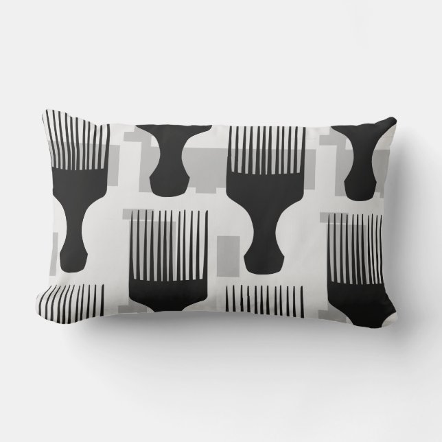 Black and gray afro comb Throw Pillow (Front)